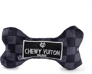 Haute Diggity Dog Black Checker Chewy Vuiton Bone, Plush Designer Dog Toys with Interactive Squeaker, Stimulating Pet Enrichment, Machine-Washable & Safe Materials for All Breeds, Size Small