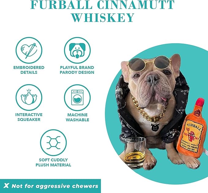 Haute Diggity Dog Furball Cinnamutt Whiskey, Plush Designer Dog Toys with Interactive Squeaker, Stimulating Pet Enrichment, Machine-Washable & Safe Materials for All Breeds, One Size