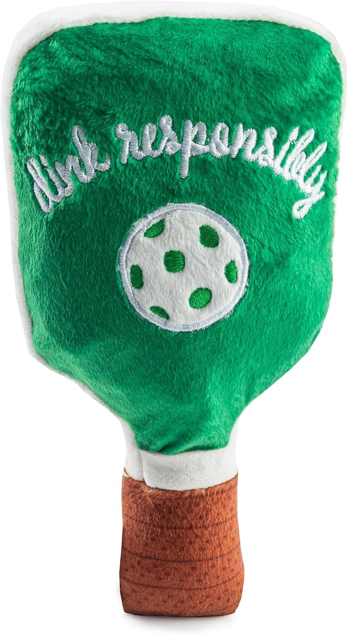 Haute Diggity Dog Green Stripe Pickleball Paddle, Plush Trendy Sporty Dog Toys with Interactive Squeaker, Stimulating Pet Enrichment, Machine-Washable & Safe Materials for All Breeds, One Size