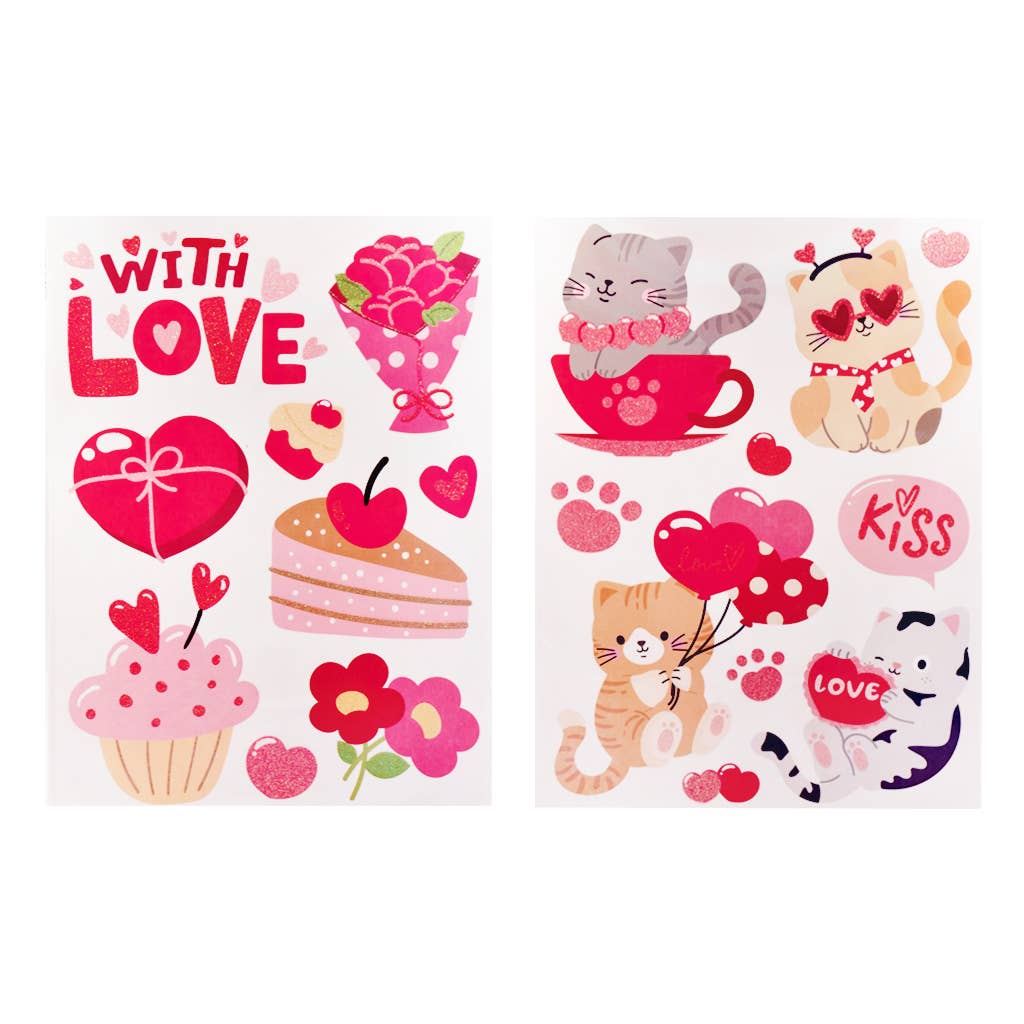 Valentine Window Clings – Purrfect Love & Sweet Treats Set