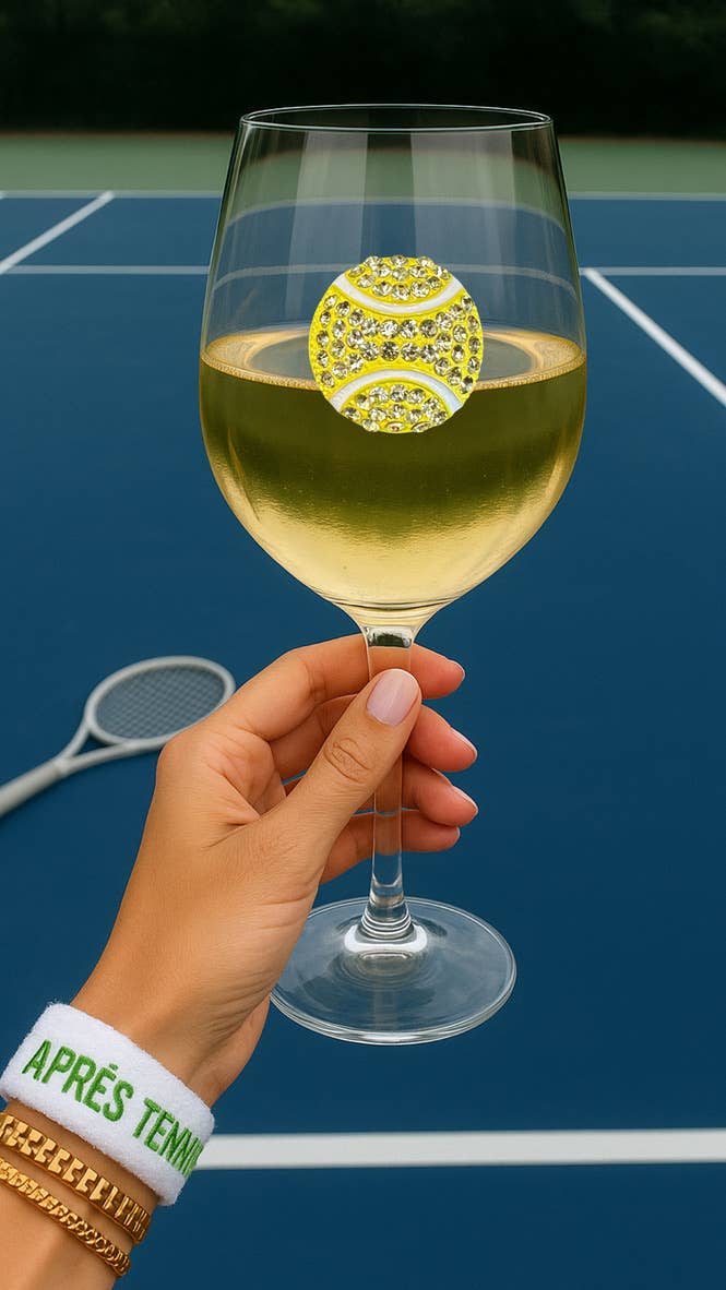 Tennis Ball Jeweled Stemmed Wine Glass