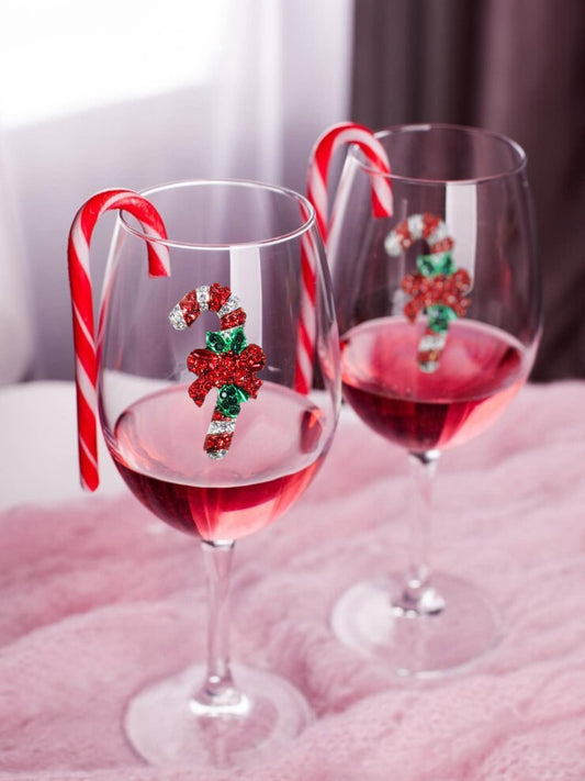 Candy Cane Christmas Holiday Jeweled Stemmed Wine Glass