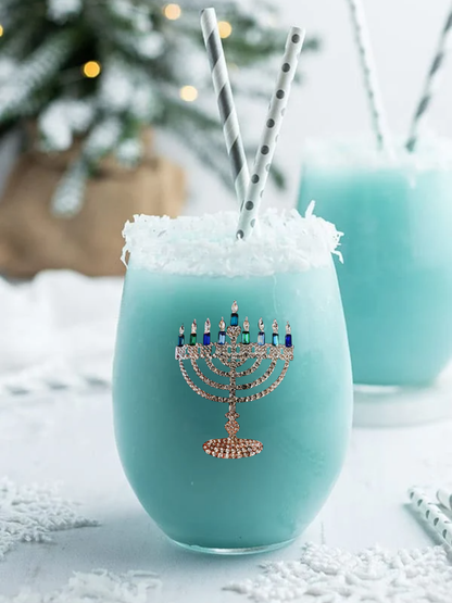 Menorah Holiday Jeweled Stemless Wine Glass