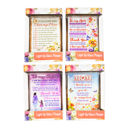 Glass Plaque Keepsake Mother's Day Mom Assortment- 4/Pack