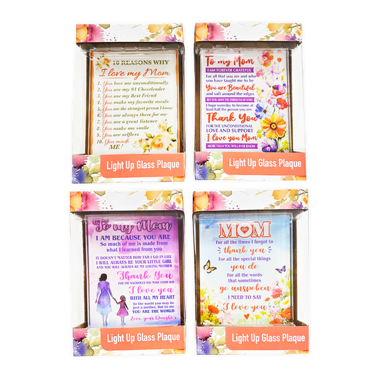 Glass Plaque Keepsake Mother's Day Mom Assortment- 4/Pack