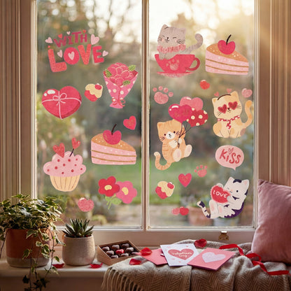 Valentine Window Clings – Purrfect Love & Sweet Treats Set