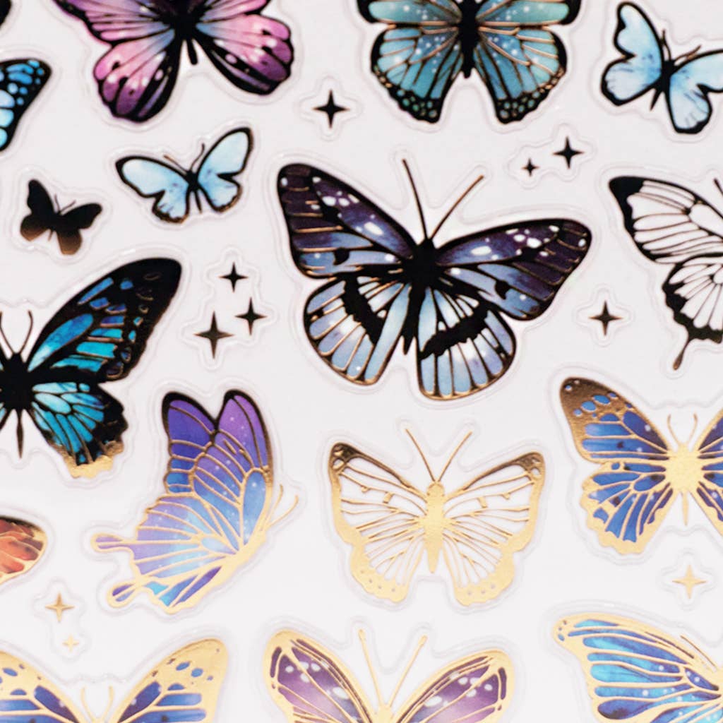 Blue Meadow Butterfly Stickers – 59ct Foil Accents