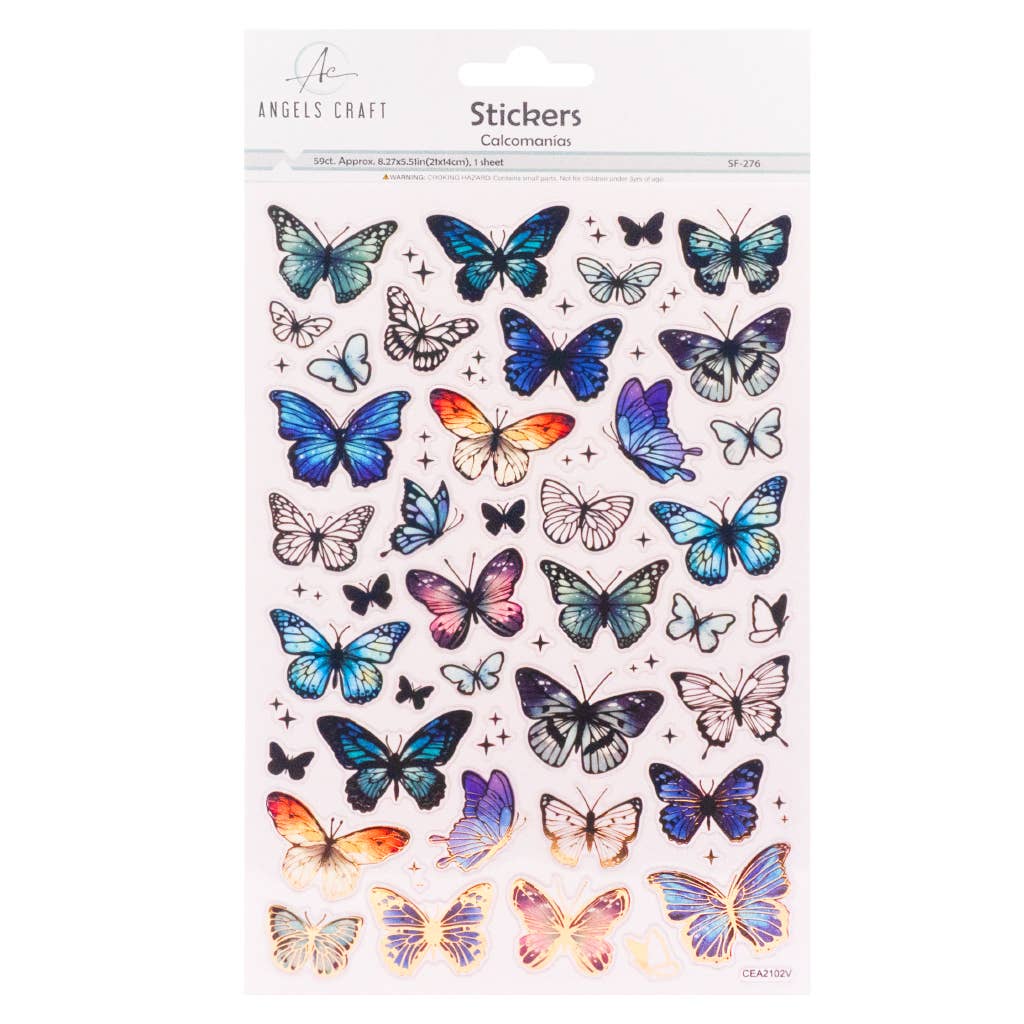 Blue Meadow Butterfly Stickers – 59ct Foil Accents