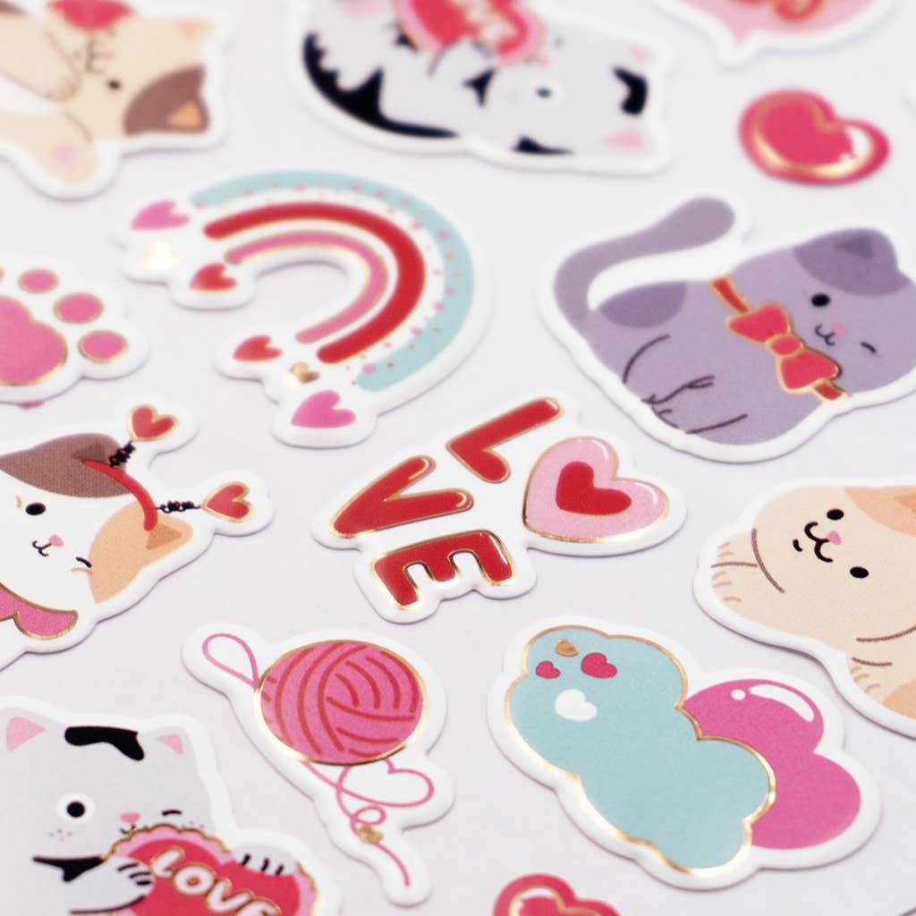 Valentine Cat Stickers – Love & Cute Animals – 30 pcs
