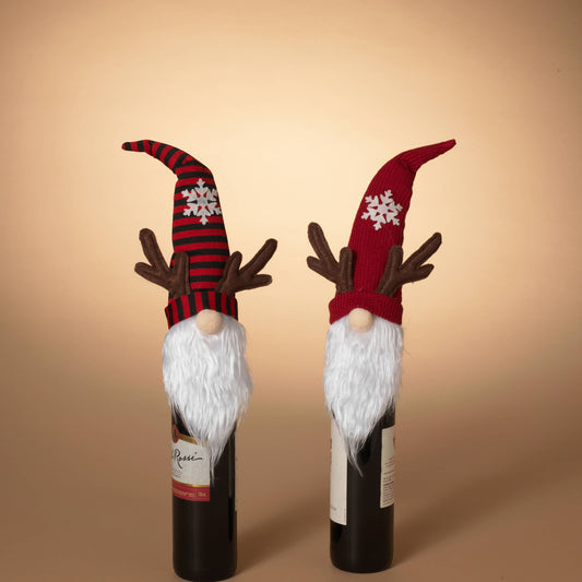 Promo Holiday 15"H Fabric Holiday Deer Gnome Wine Bottle Cov