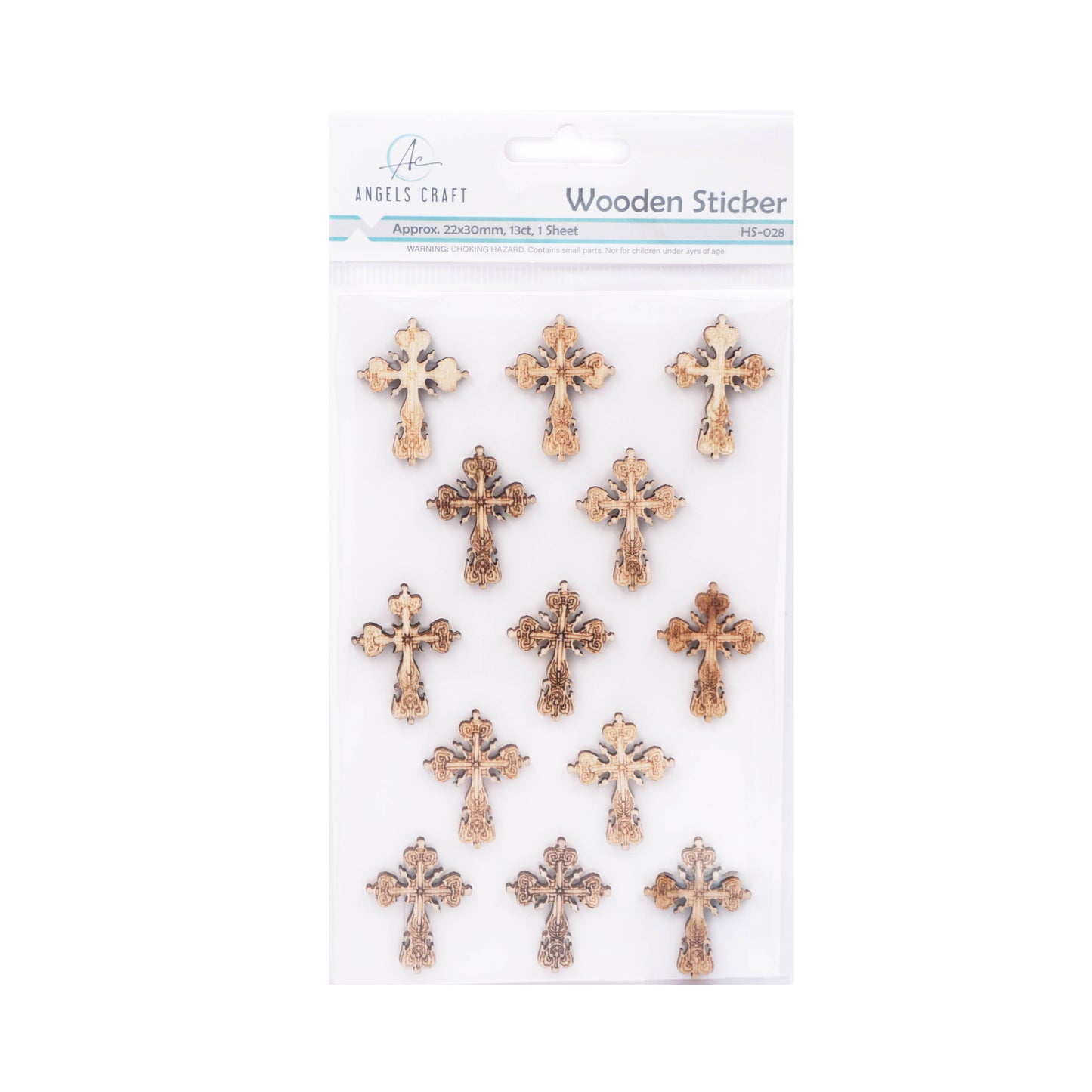 Cross Stickers – Wooden & Rhinestone, 6 Styles