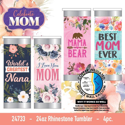 24oz Rhinestone Cup Mother's Day Assortment- 4/Pack