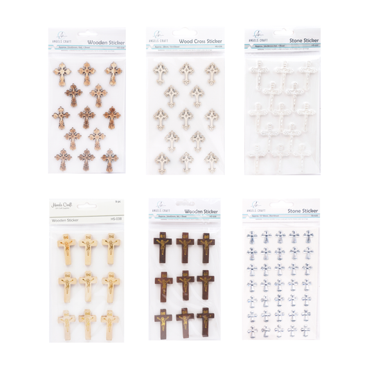 Cross Stickers – Wooden & Rhinestone, 6 Styles