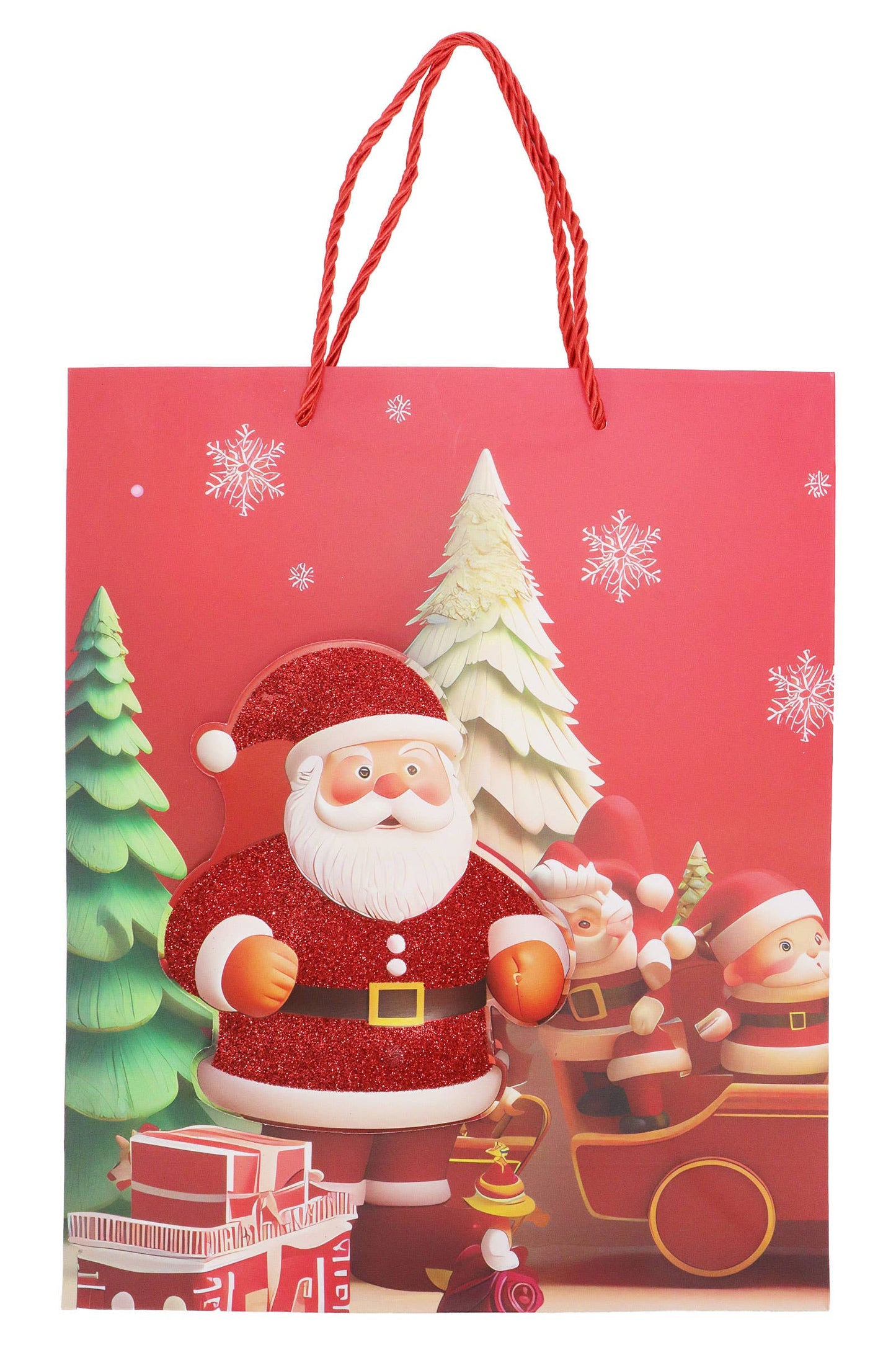 3d Glitter Christmas Santa Gift Bag - 12 Pcs