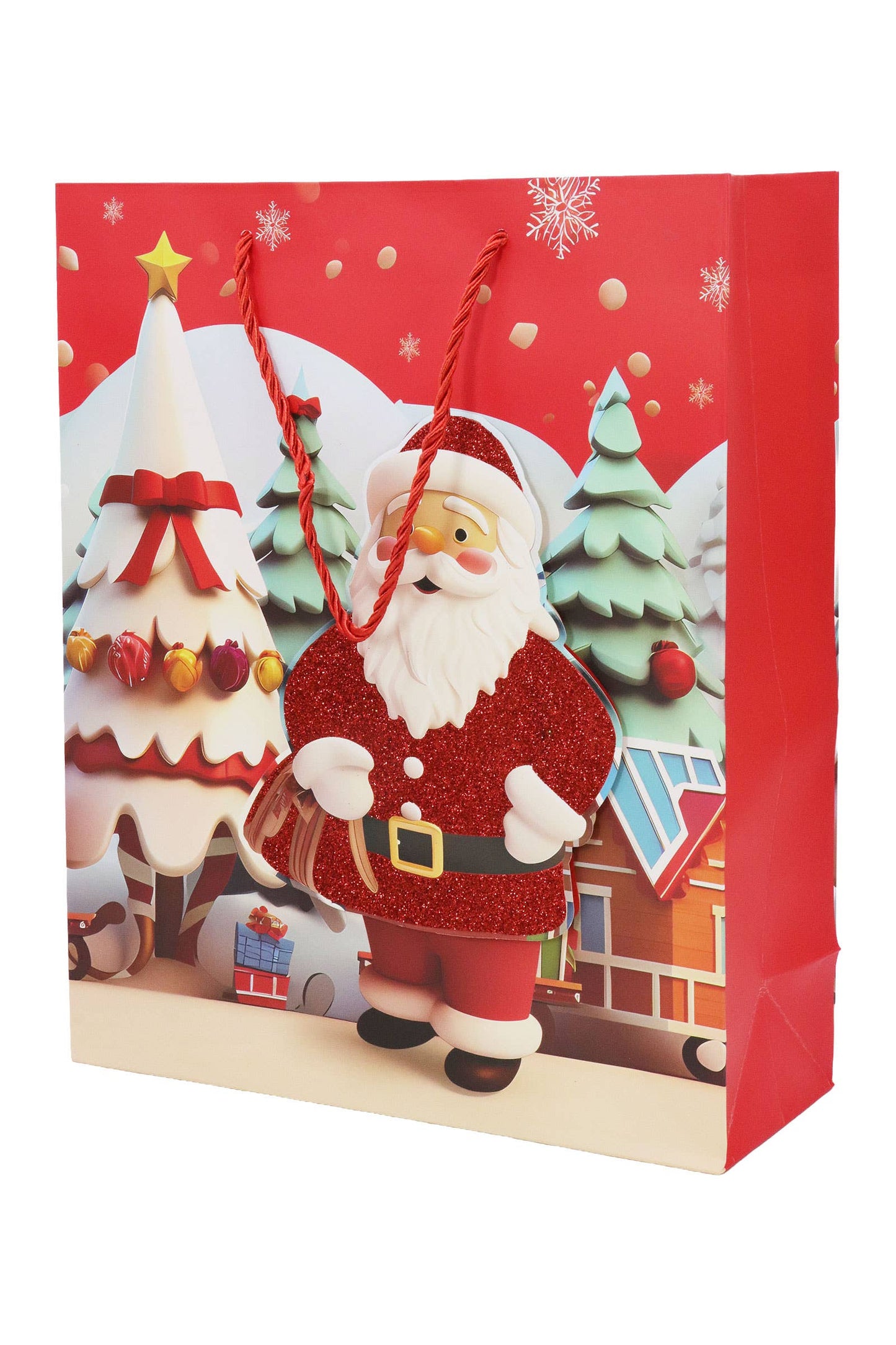 3d Glitter Christmas Santa Gift Bag - 12 Pcs