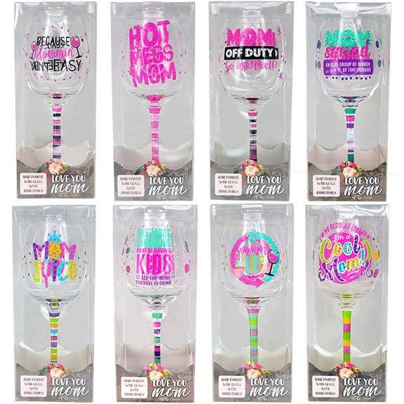 Hand Painted Large Wine Glass Mother's Day Theme