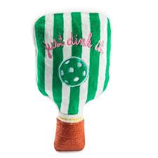 Haute Diggity Dog Green Stripe Pickleball Paddle, Plush Trendy Sporty Dog Toys with Interactive Squeaker, Stimulating Pet Enrichment, Machine-Washable & Safe Materials for All Breeds, One Size
