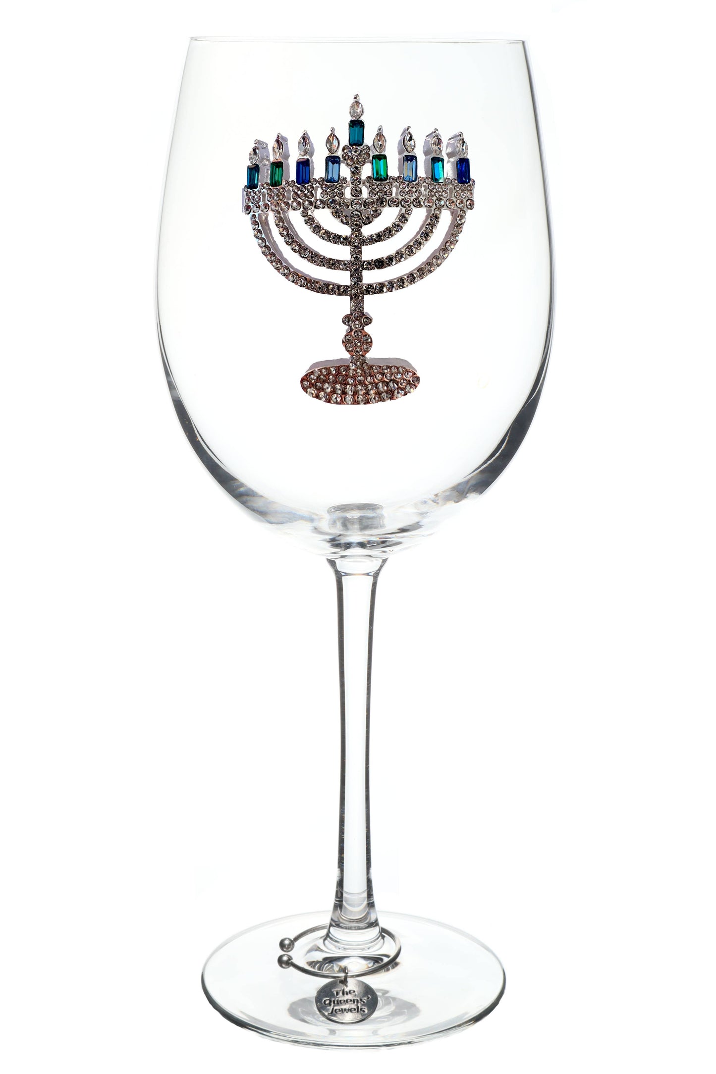 Menorah Holiday Jeweled Stemmed Wine Glass
