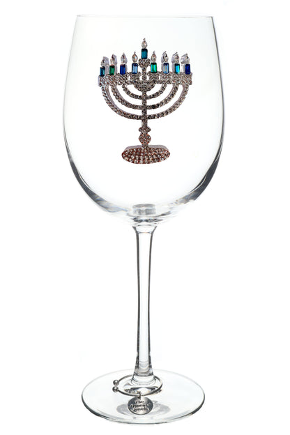 Menorah Holiday Jeweled Stemmed Wine Glass