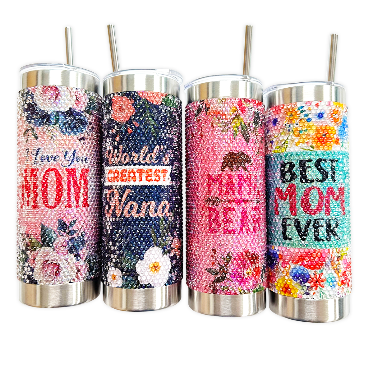 24oz Rhinestone Cup Mother's Day Assortment- 4/Pack