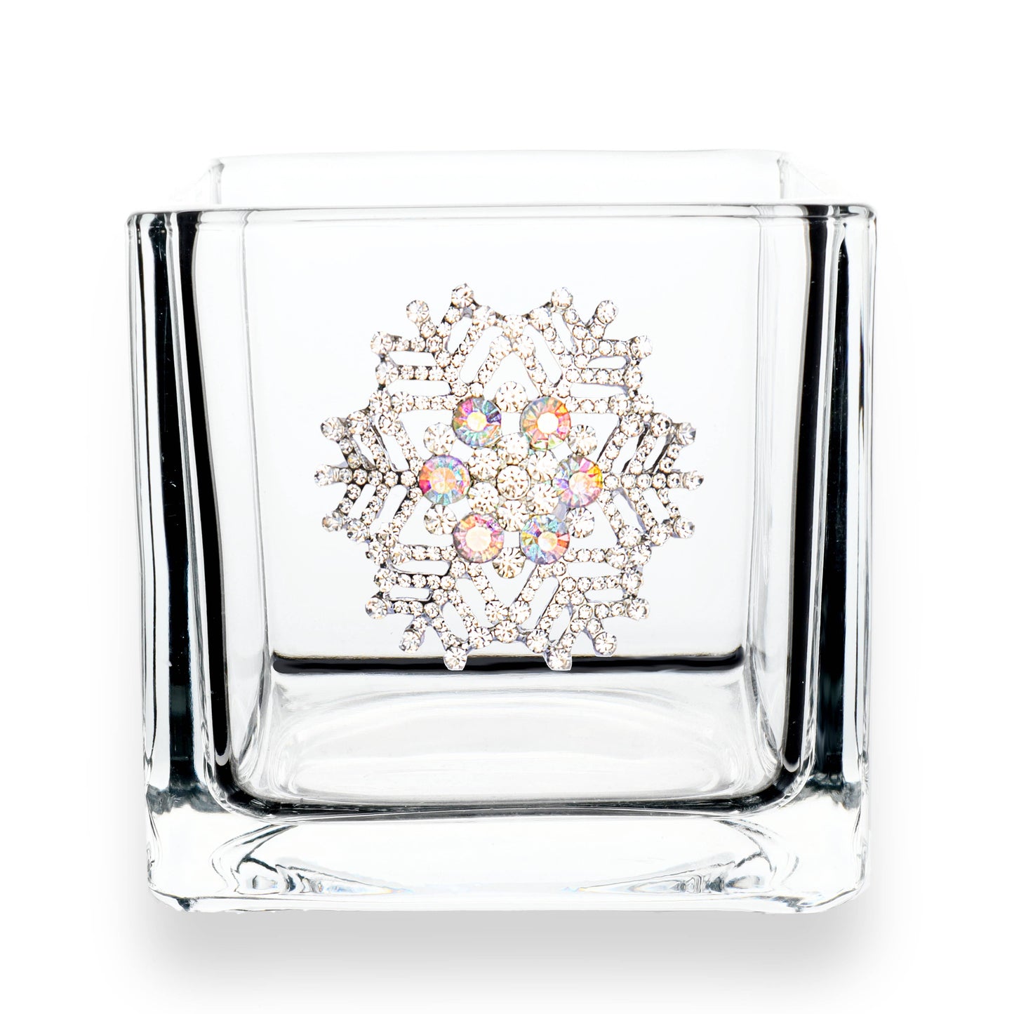 Snowflake Jeweled 4x4 Candle Holder Vase