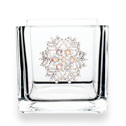 Snowflake Jeweled 4x4 Candle Holder Vase