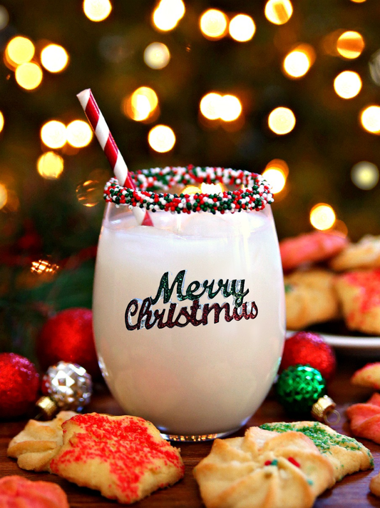 Merry Christmas Holiday Jeweled Stemless Wine Glass
