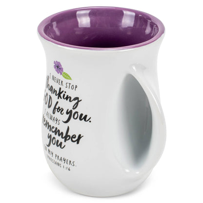 Ceramic Handwarmer Mug Pastor's Wife Floral w/Plum Interior