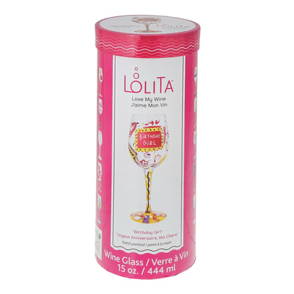 Lolita Birthday Girl Artisan Painted Wine Glass Gift